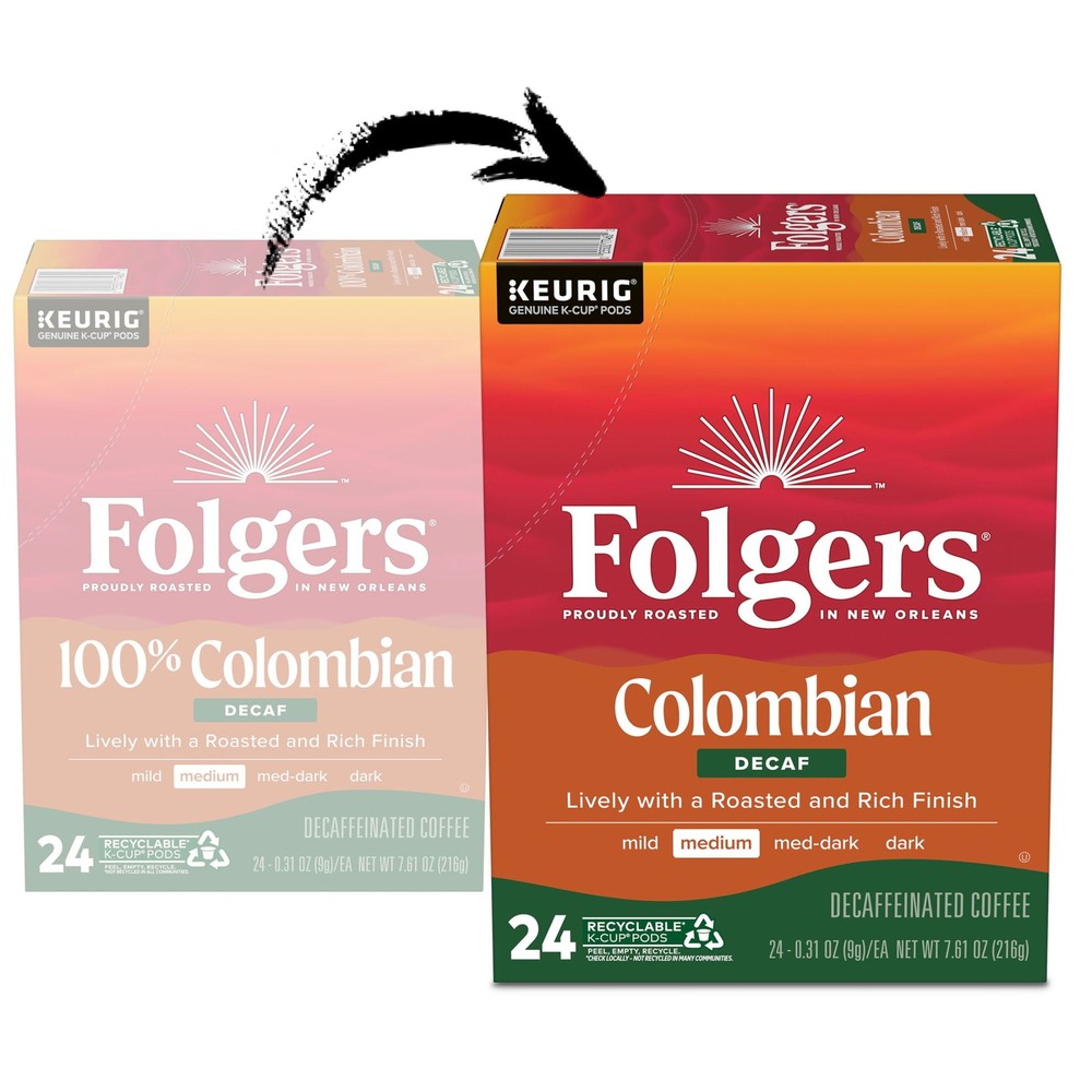 Folgers Colombian Decaffeinated Coffee, Medium Roast,24 Count Box