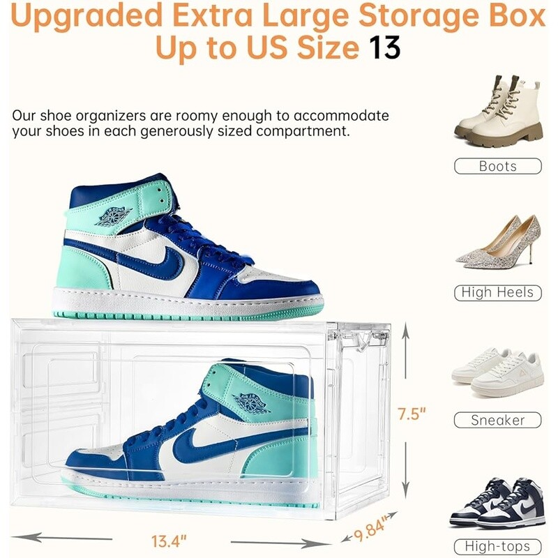 Clear Plastic Shoe Storage Box 8 Pack Stackable Organizer W/ Drop Front Design