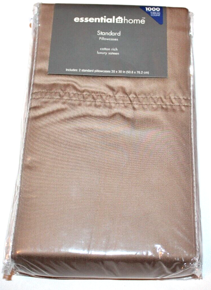Essential Home Two Standard Pillowcases 1000 Thread Count Solid Tan/Brown