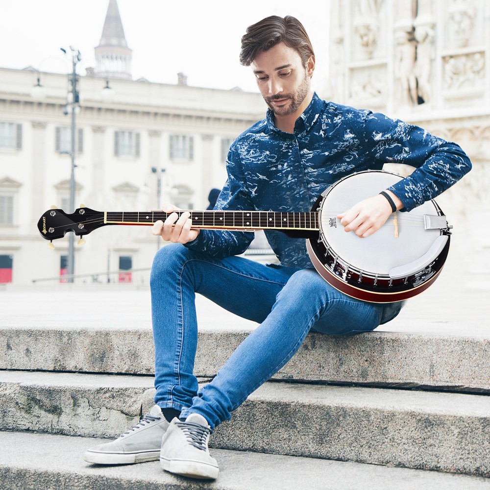 Sonart 5 String Geared Tunable Banjo 24 Brackets Closed Back Remo Head with Case