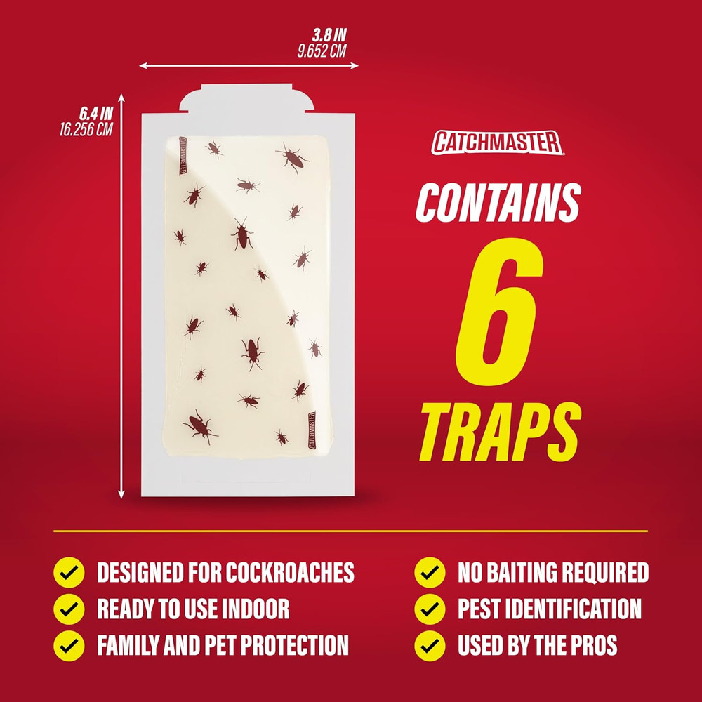 Catchmaster Roach Trap Glue Boards 6-Pk, Adhesive Bug Catcher, Insect & Roach Ki