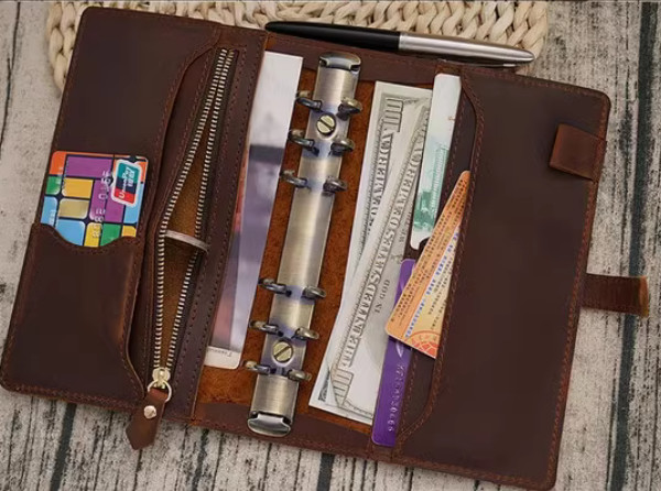A6 loose leaf paper Write notes Notebook Notepad wallet purse leather brown X232