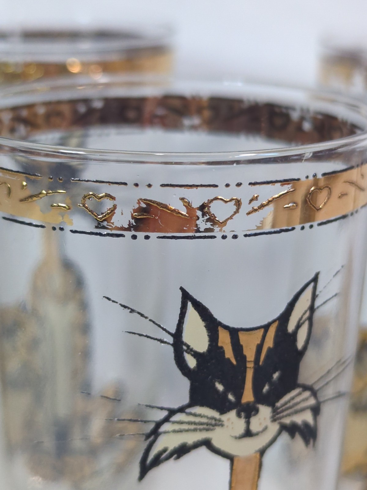 Vintage Culver 22K MCM Mid-Century Modern cat and Owl High ball glass set of 8
