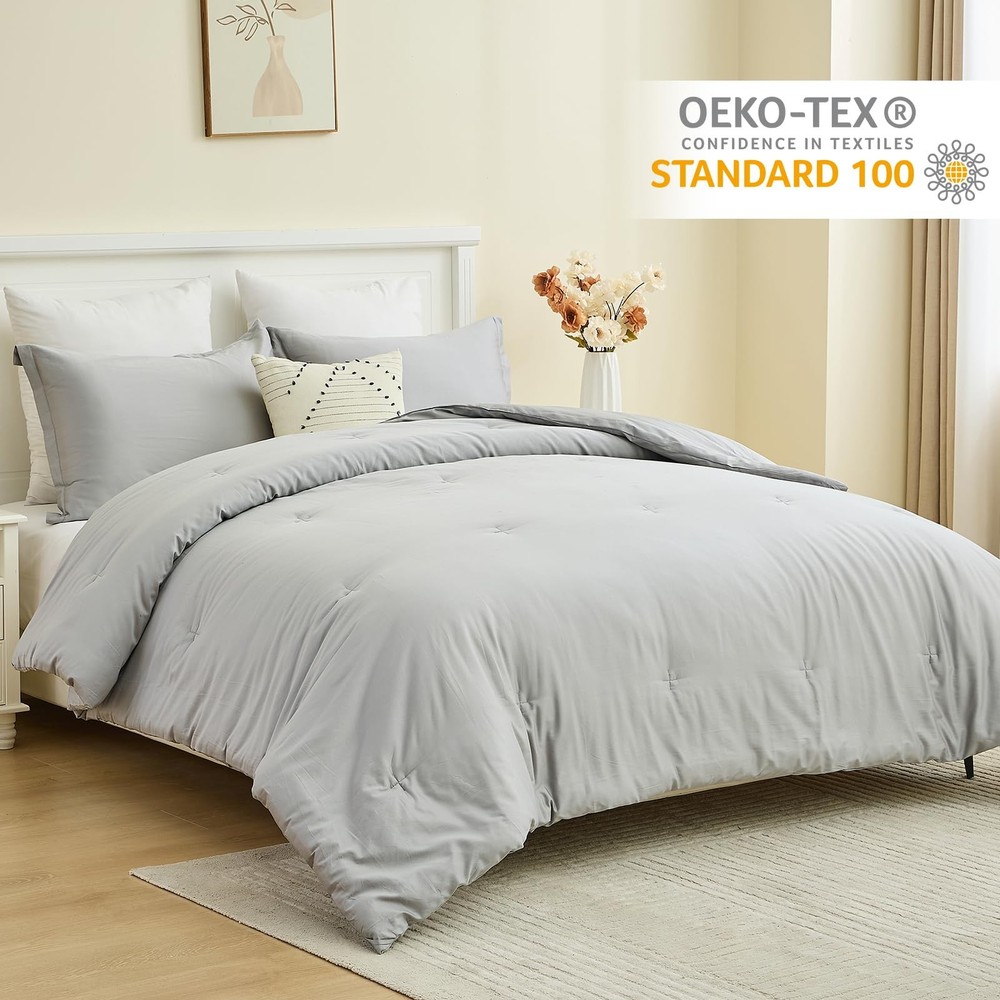 Finlonte King Comforter Set, 100% Cotton Comforter Bedding Set, Fluffy Solid ...