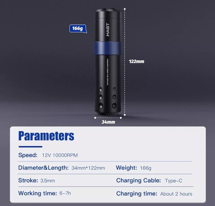 Dragonhawk Wireless Tattoo Pen Machine with 3.5MM Stroke