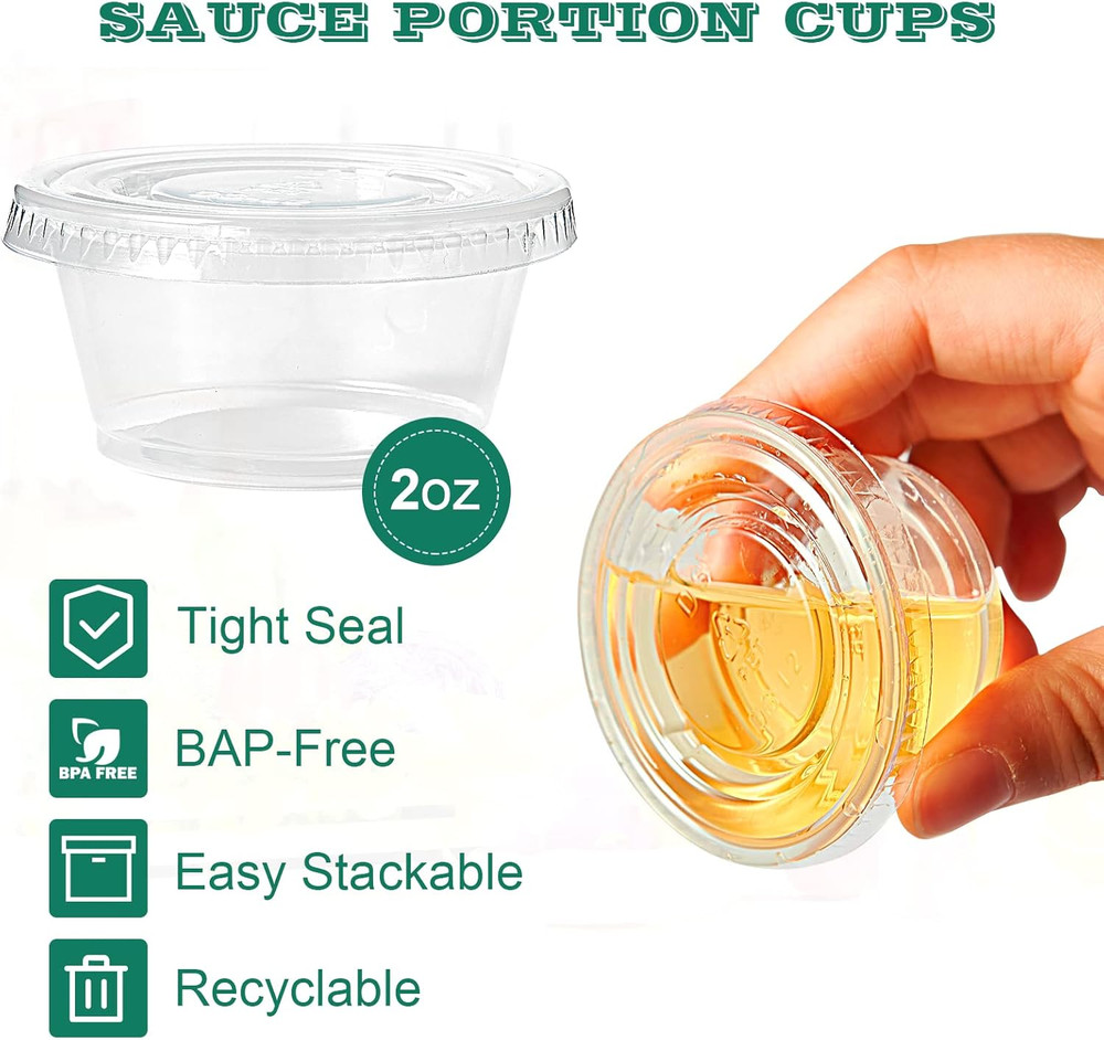 200 Sets 2 Oz Disposable Plastic Portion Cups with Lids, Small Plastic Condiment