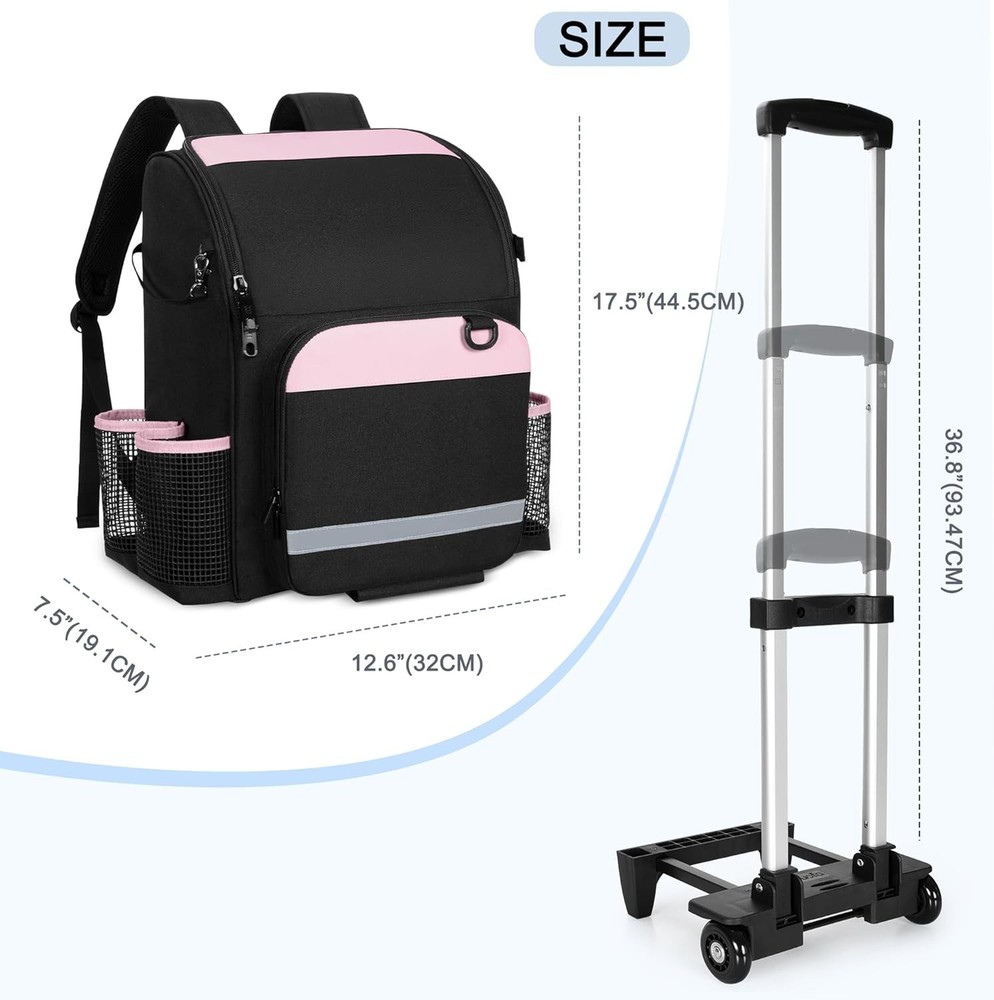 Pink Rolling Cleaning Backpack with Detachable Trolley - Efficient Organization