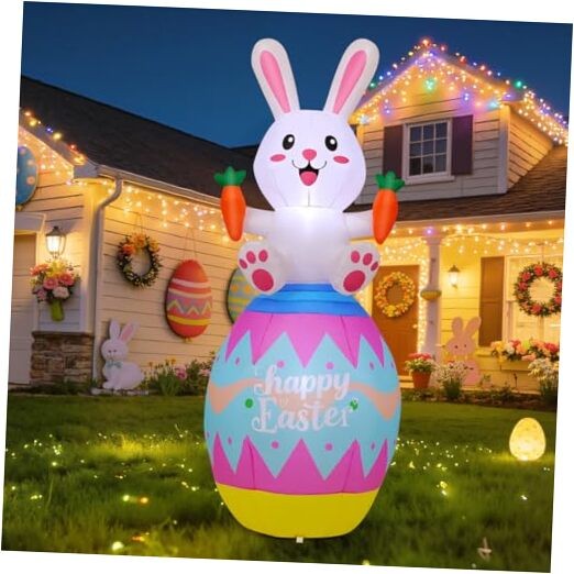 6 FT Easter Inflatables Bunny Outdoor Decorations Cute Easter Eggs Blow Up