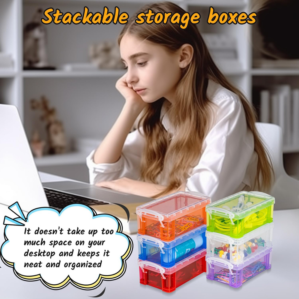 6Pack Colorful small plastic containers, 5.3" X 3.0" X 2.0" Stackable Mini Stora