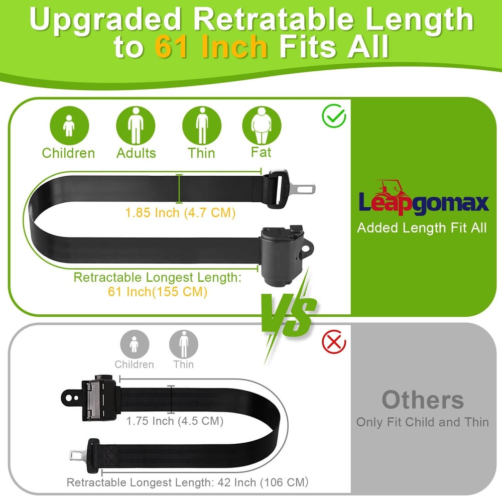 LEAPGOMAX Retractable 61" DOT Seatbelts, Universal 2 Point Adjustable 1 Set