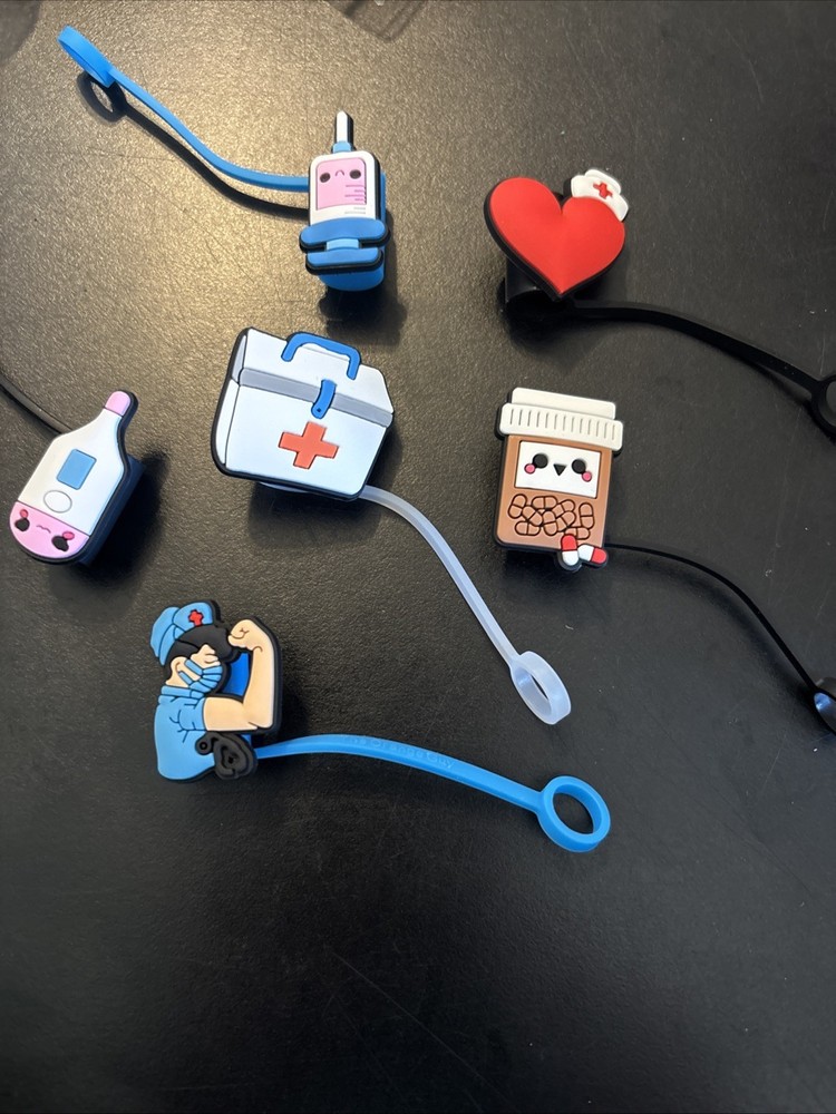 medical themed straw topper set 6pcs
