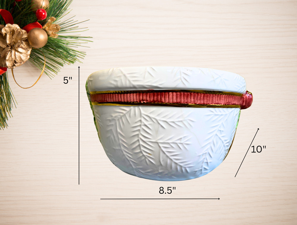 Holly Tree Round Bowl Embossed, Hand-Painted Design