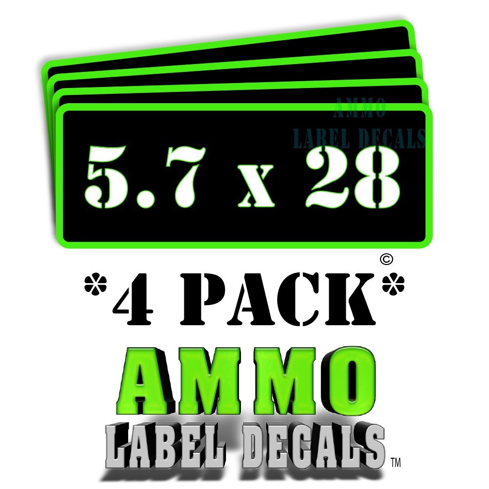 5.7 x 28 Ammo Can Labels Ammunition Case Decals 3"x1" rounded corners GRbkRD