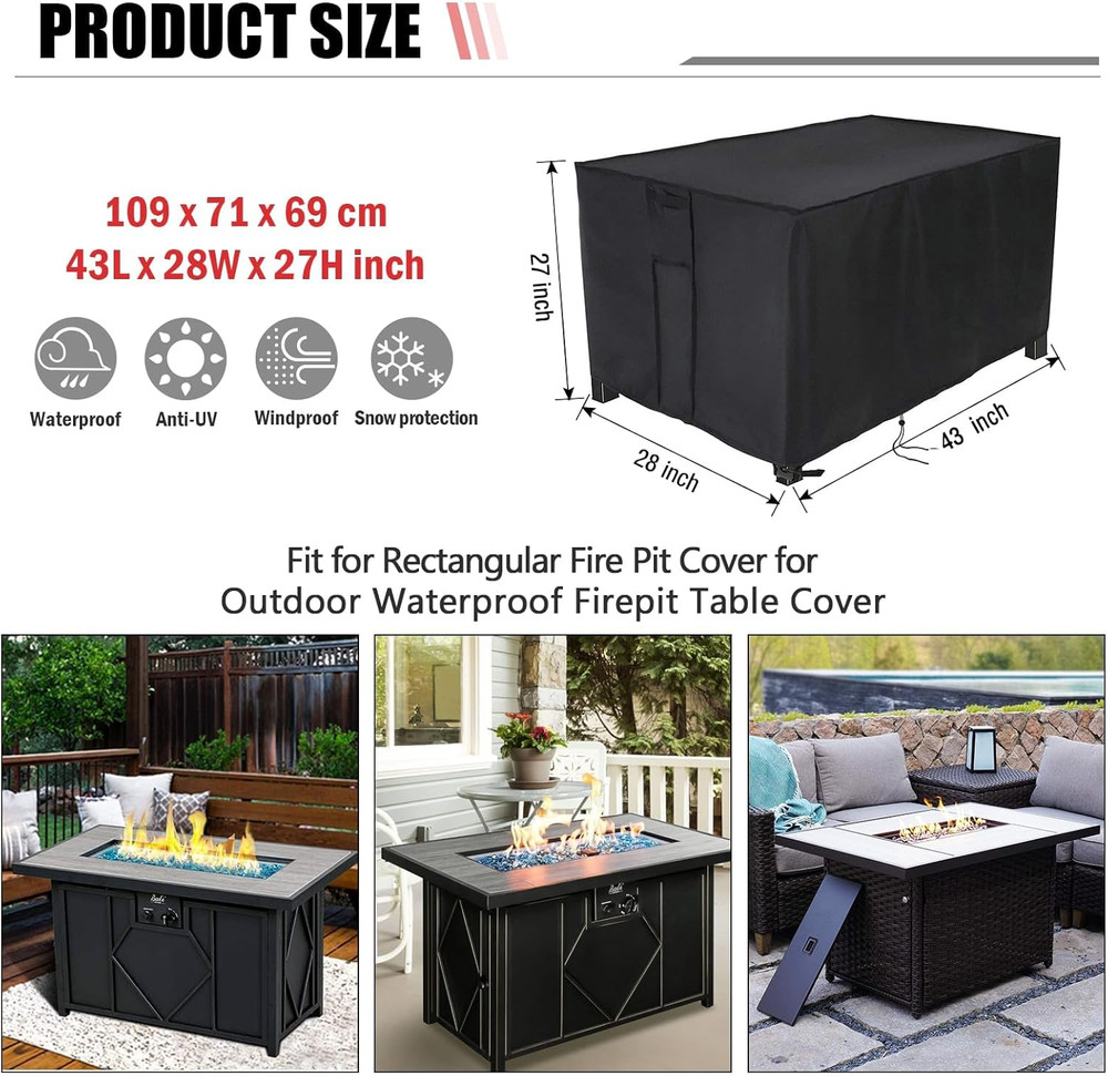 Rectangular Fire Pit Cover 43 Inch,Propane Gas Fire Pit Table Cover,Outdoor Wate