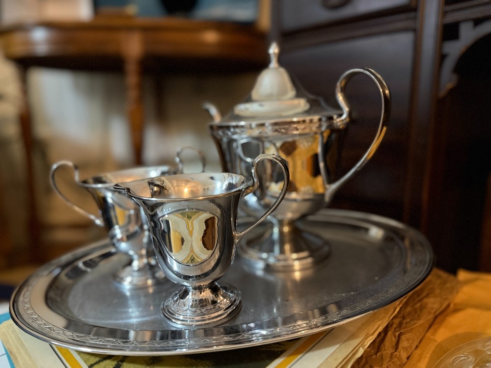 Vintage Chrome Farberware Coffee/Tea Set with Sugar and Creamer