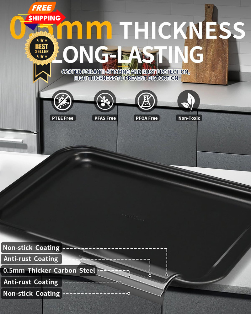 Ymiton Nonstick Baking Pans Set, 19 PCS Stackable Bakeware Medium, Dark Gray