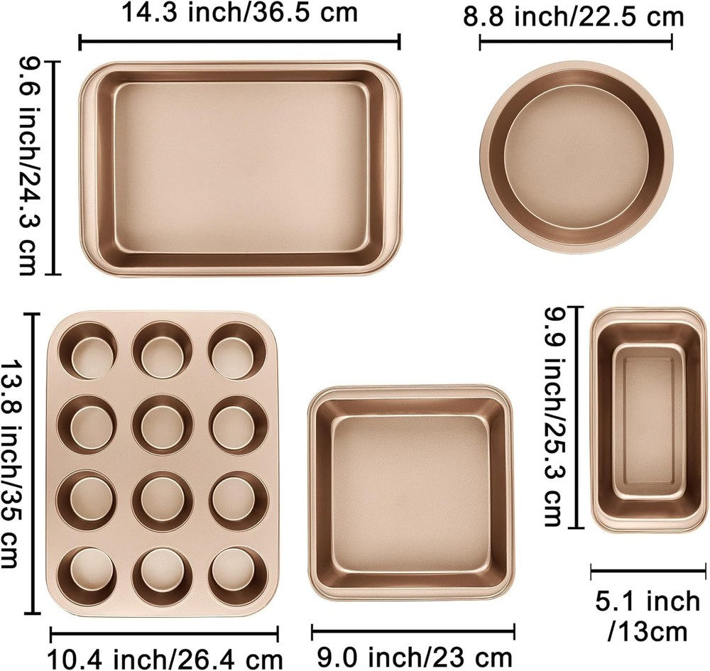 Nonstick Baking Pans Set 5-Piece Kitchen Baking Sheets Oven Bakeware Sets