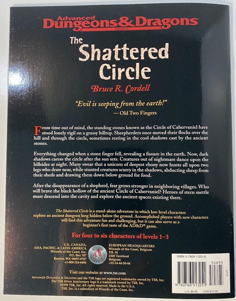 AD&D The Shattered Circle TSR 1999 Adventure Module Accessory