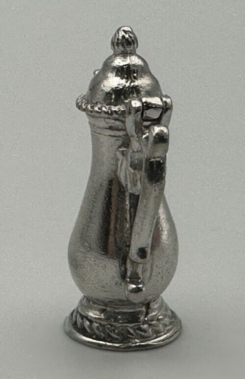 CW MINIATURE STERLING SILVER LIDDED COFFEE / TEA POT - SCROLL HANDLE - TOP OPENS