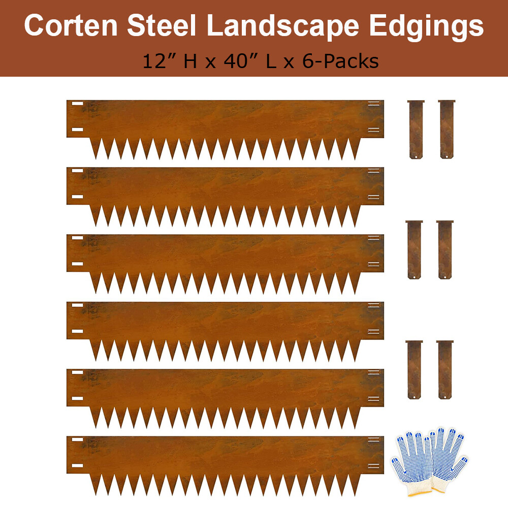 12"Hx40"Lx6 Packs Corten Steel Landscape Edgings Metal Garden Edging Lawn Border