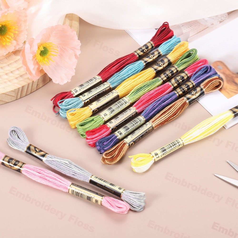 6 Skeins Embroidery Floss, Polyester Embroidery Threads Light Blue