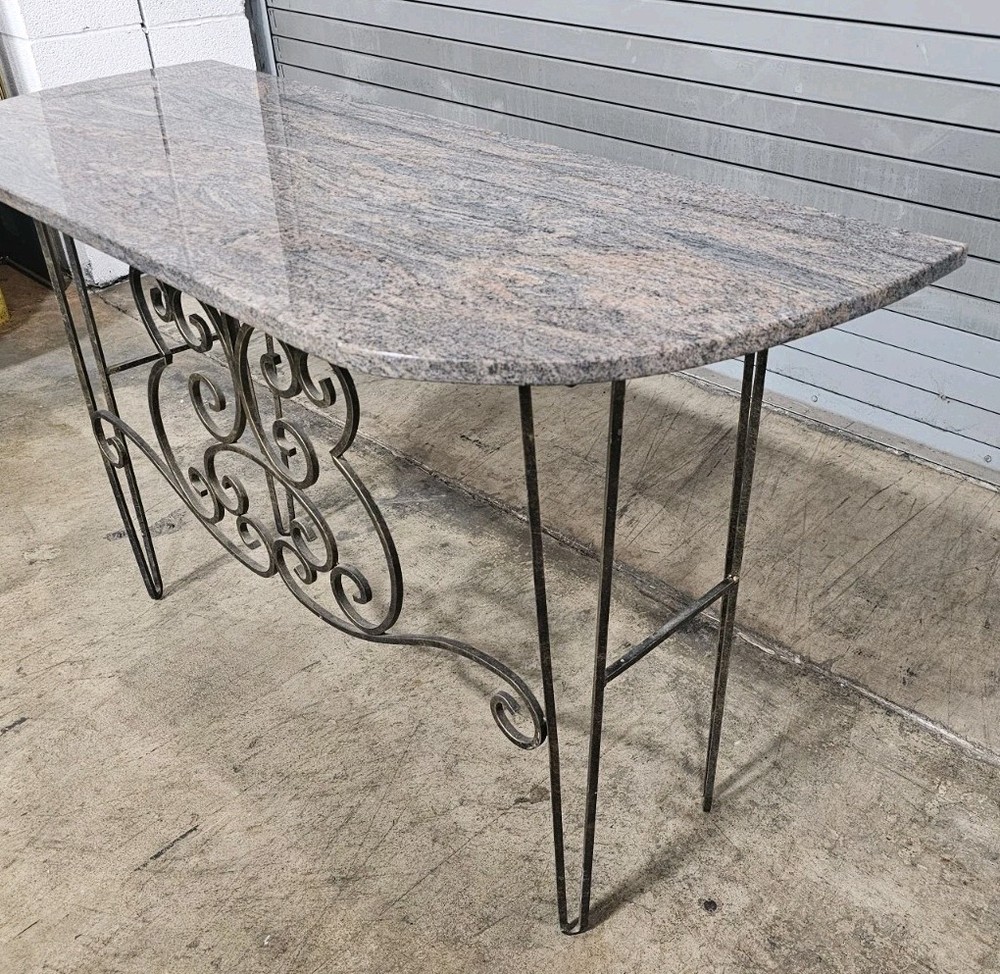 Wrought Iron Designer Base with Granite Top Console Table