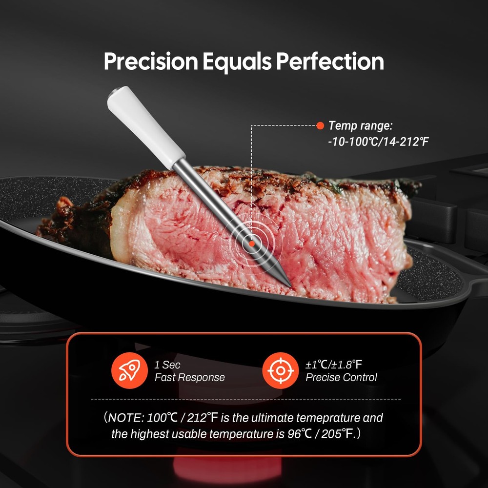 Wireless Meat Thermometer - Bluetooth 1000ft Range, Waterproof, Ideal for BBQ