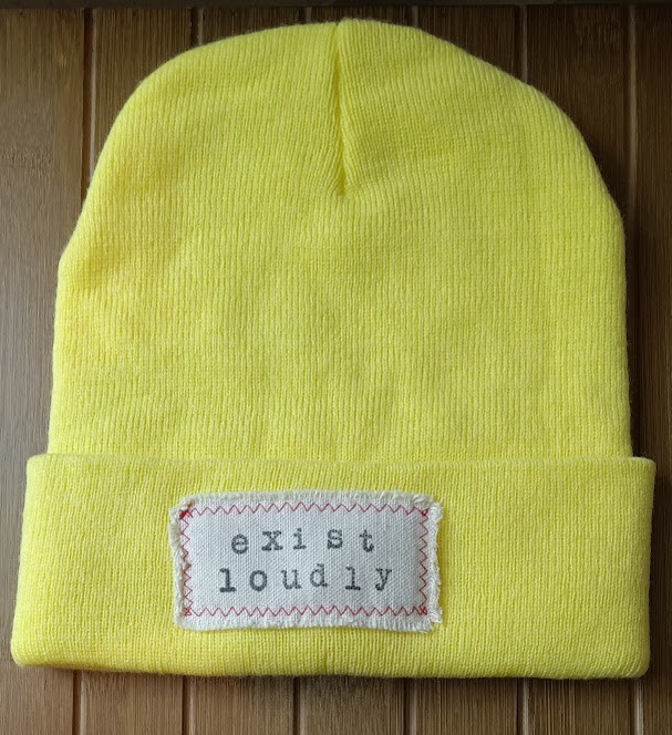 Exist Loudly Patch Beanie Hat Yellow One Size Cuffed NWOT