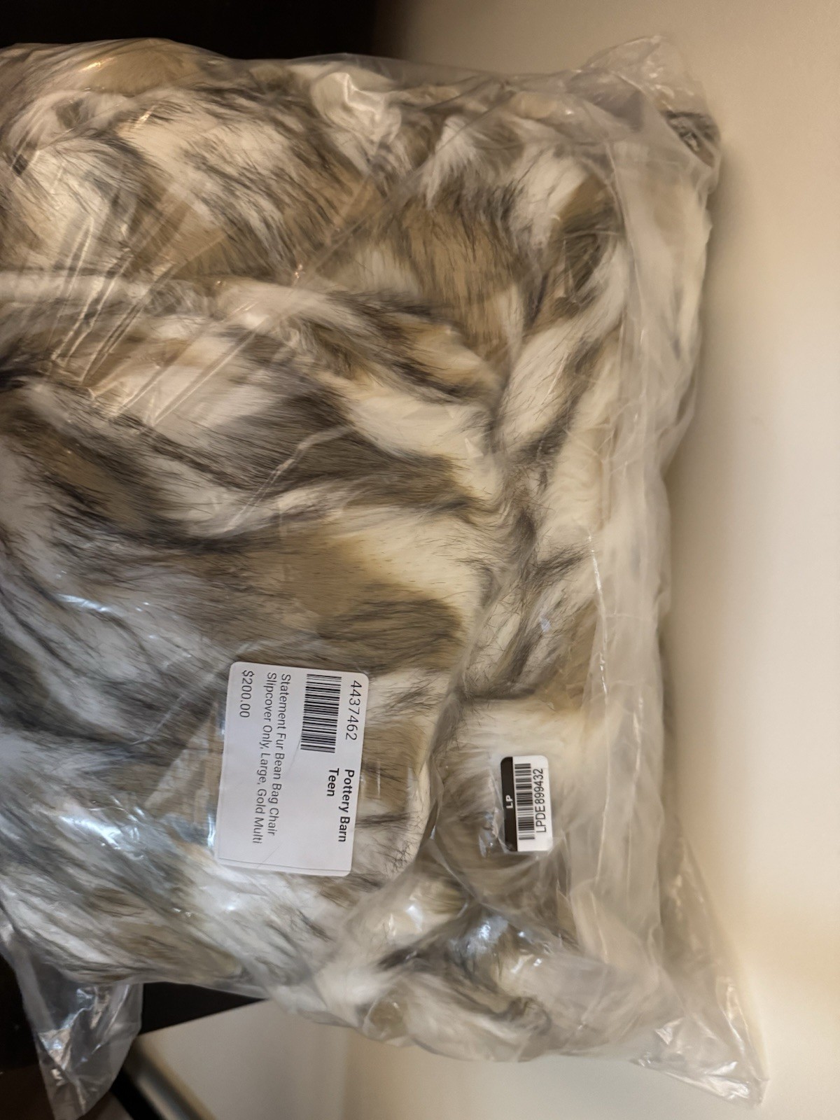 Pottery barn teen statement faux Fur Beanbag  chair slip cover large gold multi