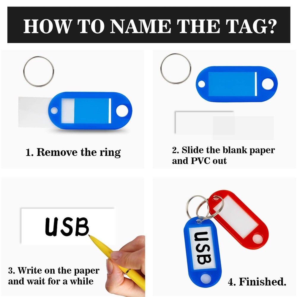 Sukh 60 Pcs Key Ring Tags - Plastic 2.1*4.6 centimeters, Red