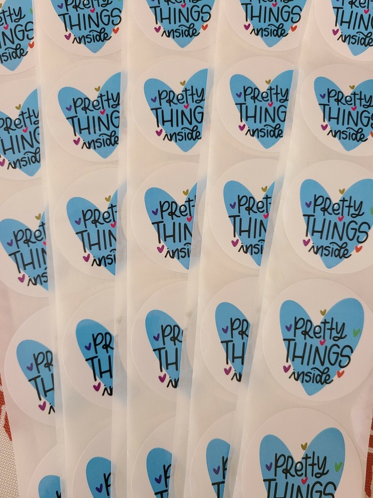 100 PRETTY THINGS INSIDE Stickers Blue Heart 2"