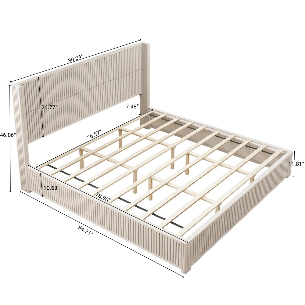 King Platform Bed Frame w/ Solid Wood Headboard, Easy Assembly