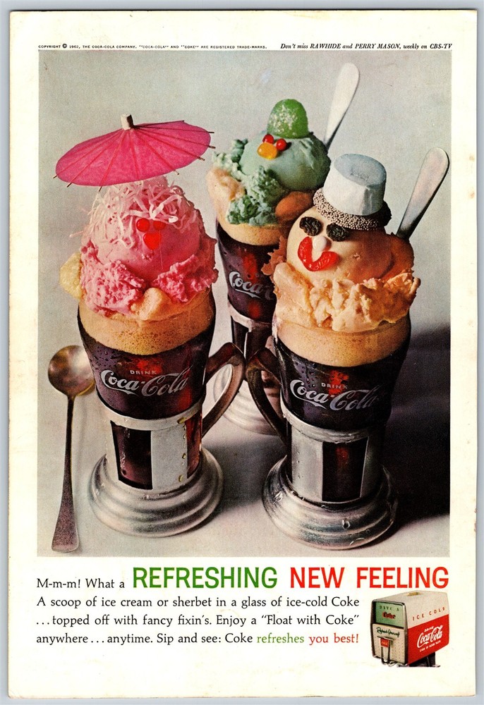 Coca-Cola Ice Cream Float Vintage Refreshing New Feeling Advertisement, A1