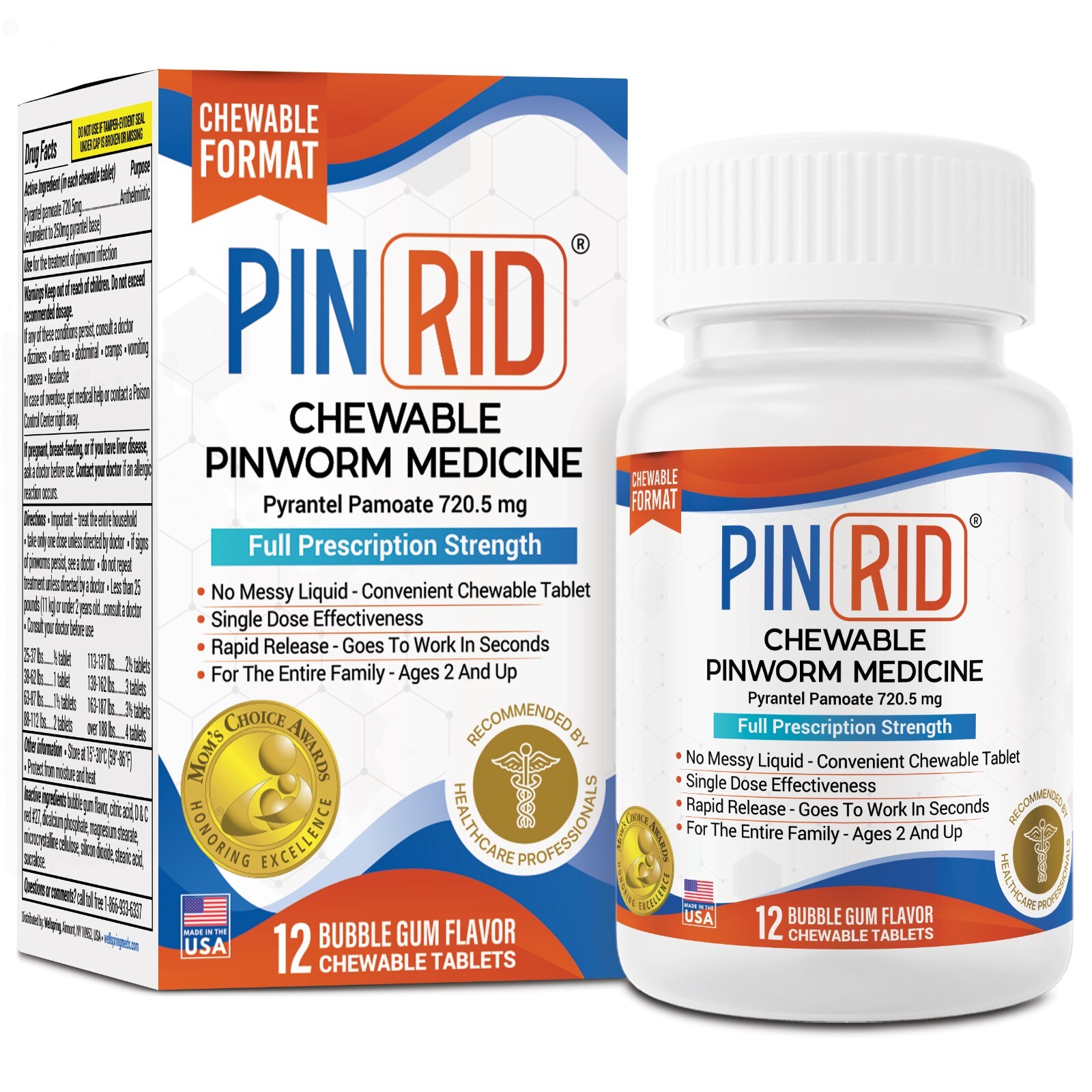 PinRid Pinworm Medication | Pyrantel Pamoate Dewormer for Humans | 12 Tablets