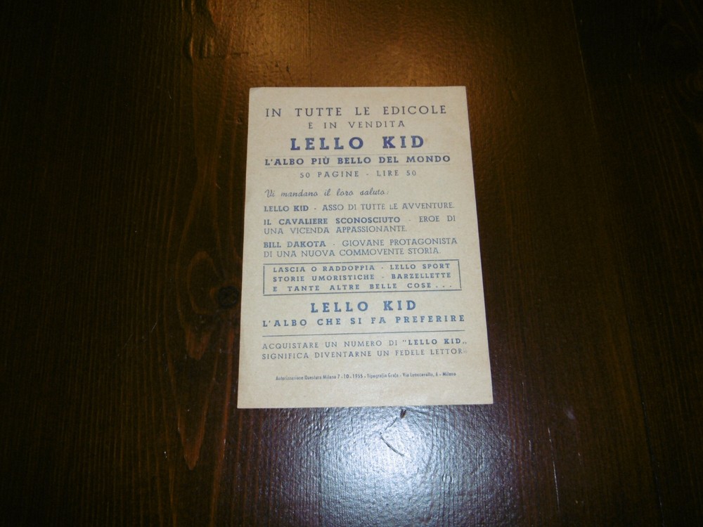 LELLO KID ADVERTISING FLYER BAGGIOLI EDITIONS