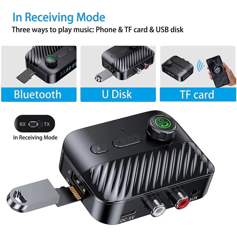 Bluetooth 5.4 Transmitter Receiver 4 IN 1 Wireless Audio 3.5mm Jack Aux Adapter