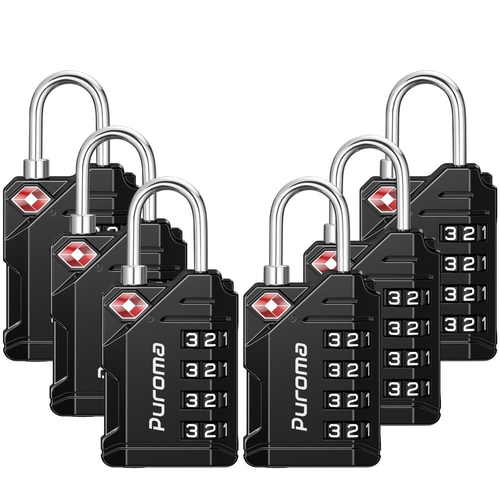 6 Pack TSA Approved Luggage Locks - 4 Digit Resettable Travel Combination Code,