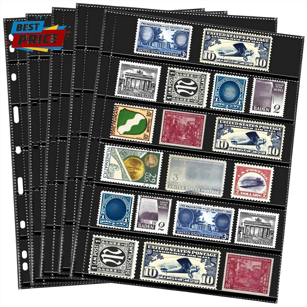 20 Sheets Stamp Pages Collector Album Binder Standard 9 Hole Binder Sleeves for
