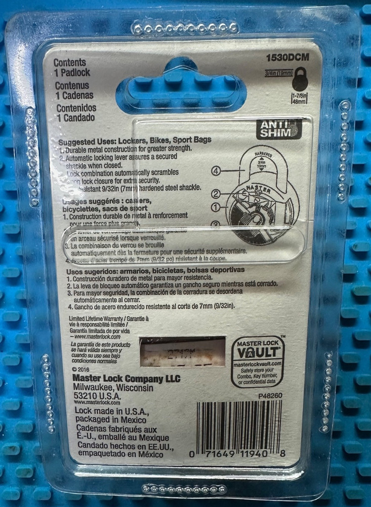 Master Lock Combination Padlock BLUE 1530DCM - Security Level 3 NEW SEALED