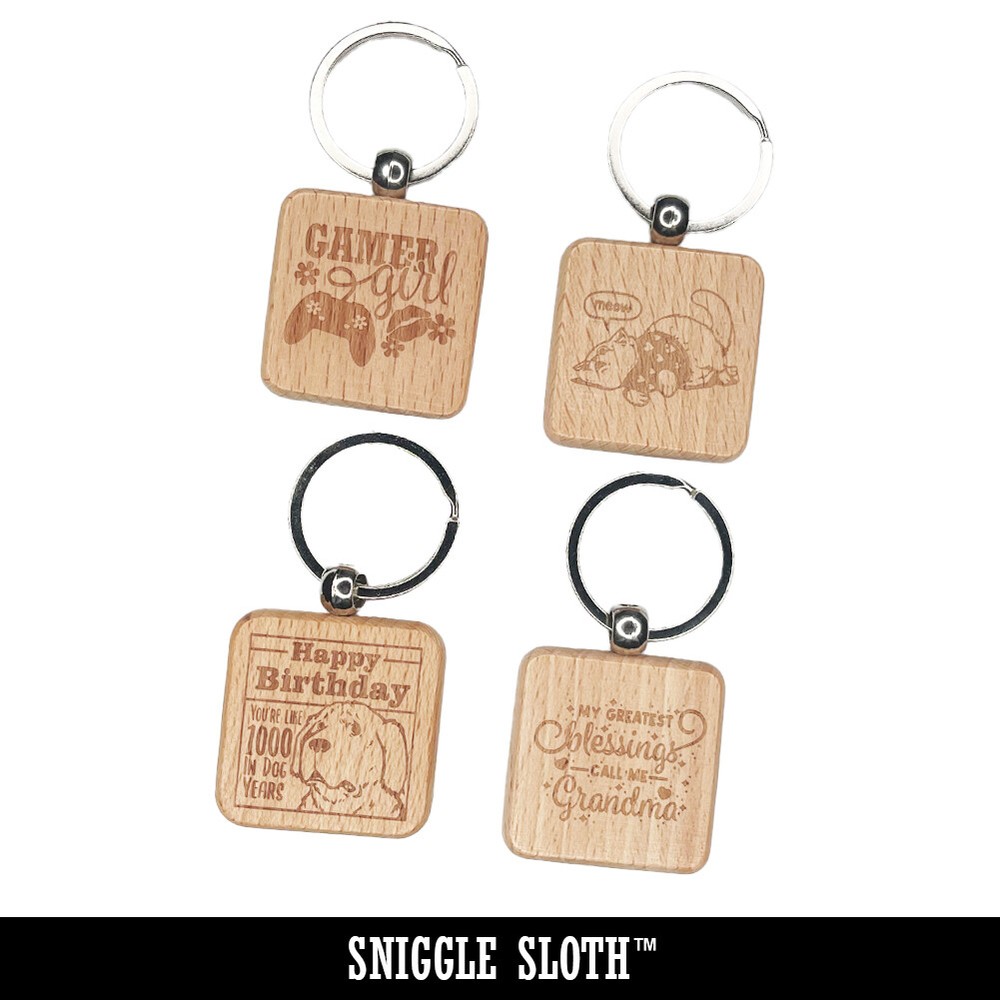 Argyle Pattern Block Engraved Wood Square Keychain Tag Charm