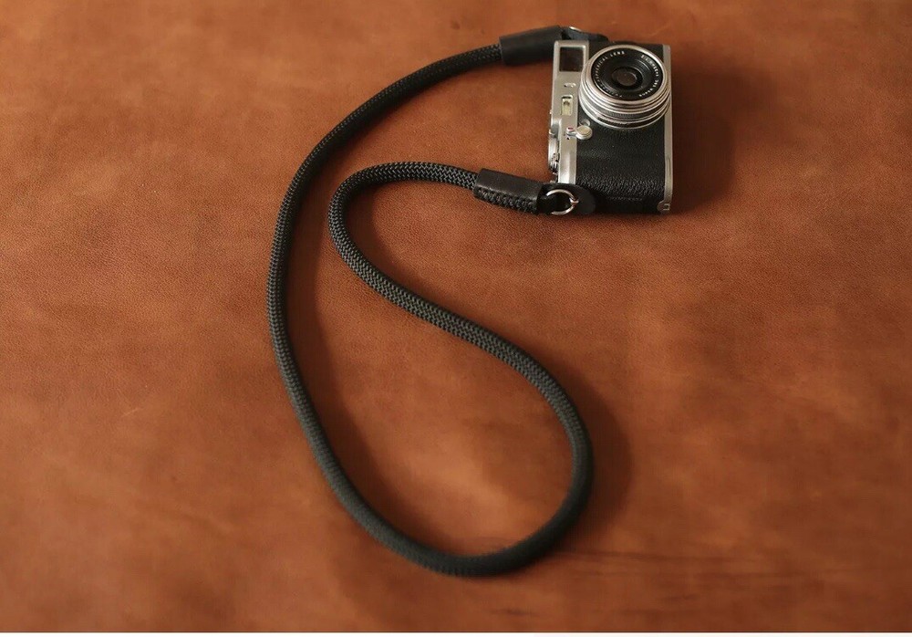 Handmade camera strap all black climbing rope strap