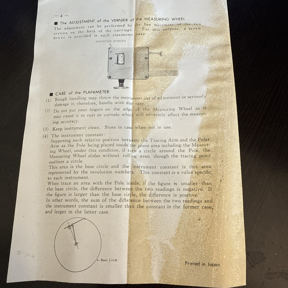 Koizumi planimeter with optical tracer zero setting polar compensation