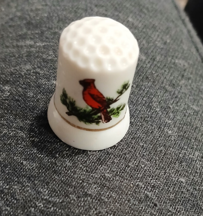 Thimble with Red  Cardinal Bird