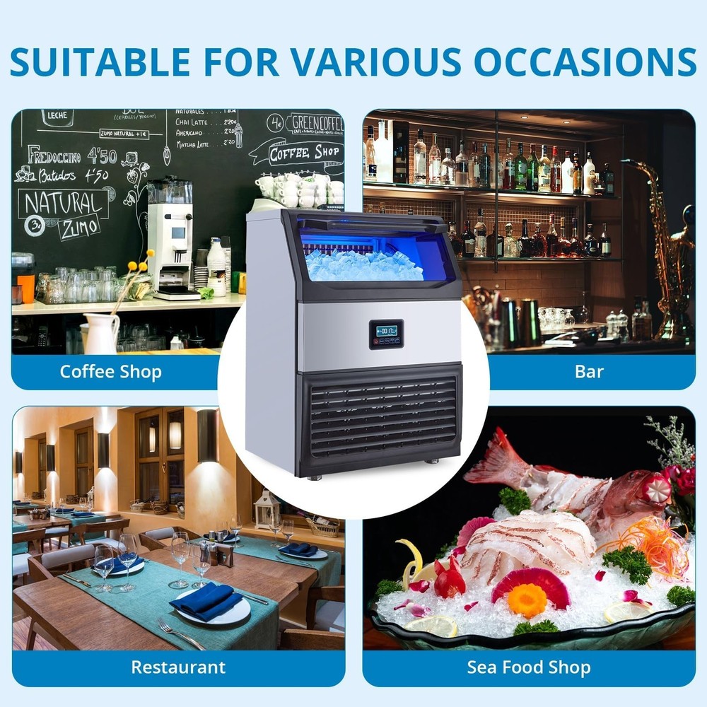 Commercial Ice Maker, 265lbs/24 Hours, Ice Maker Machine with 55lbs Storage Bin