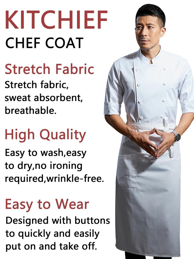 Chef Coat Stretch Lightweight Jacket Soft Black Half Sleeve Kitchen Uniform