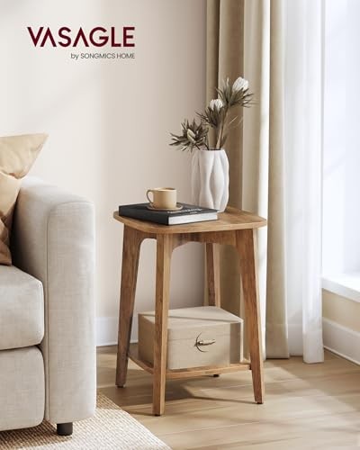 MAEZO Collection - Side Table, 2-Tier Small Square End Table, Honey Brown