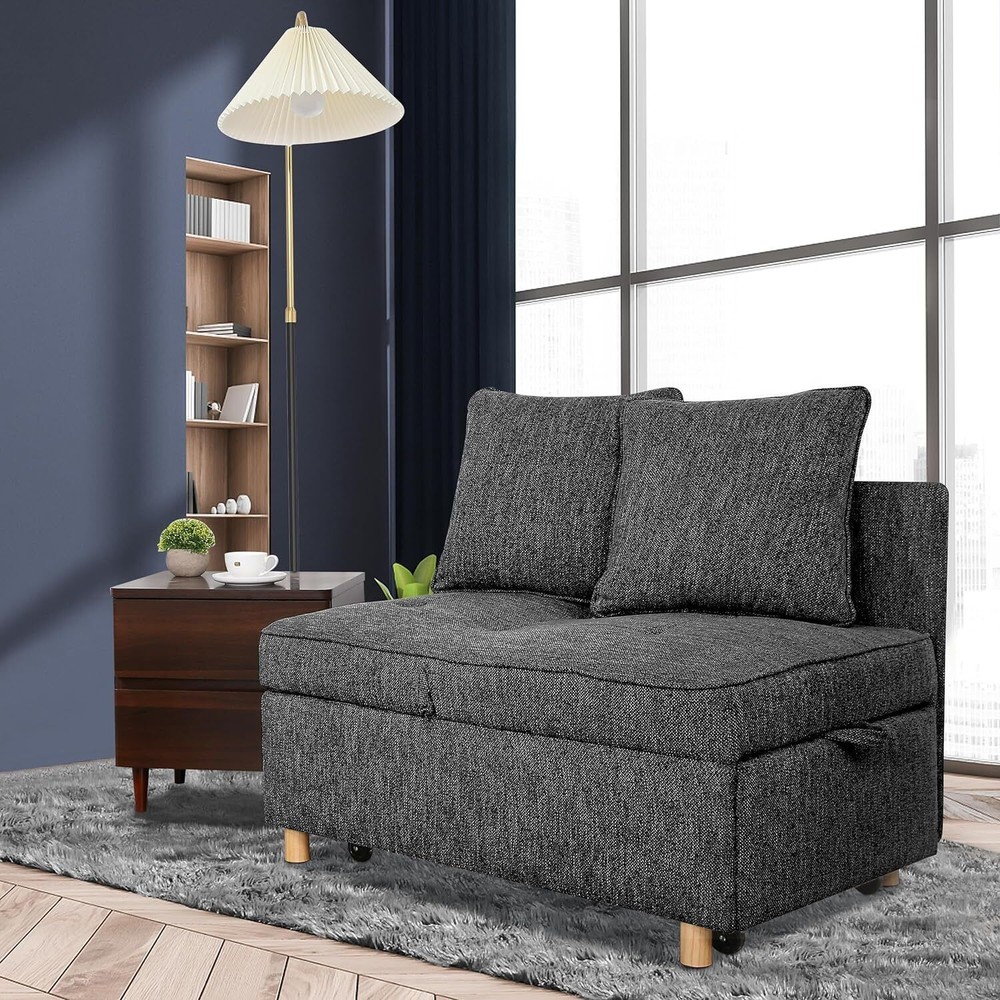 Folding Ottoman Sofa Bed Chair 4-in-1 Sleeper Sofa Adjustable Backrest 2 Pillows