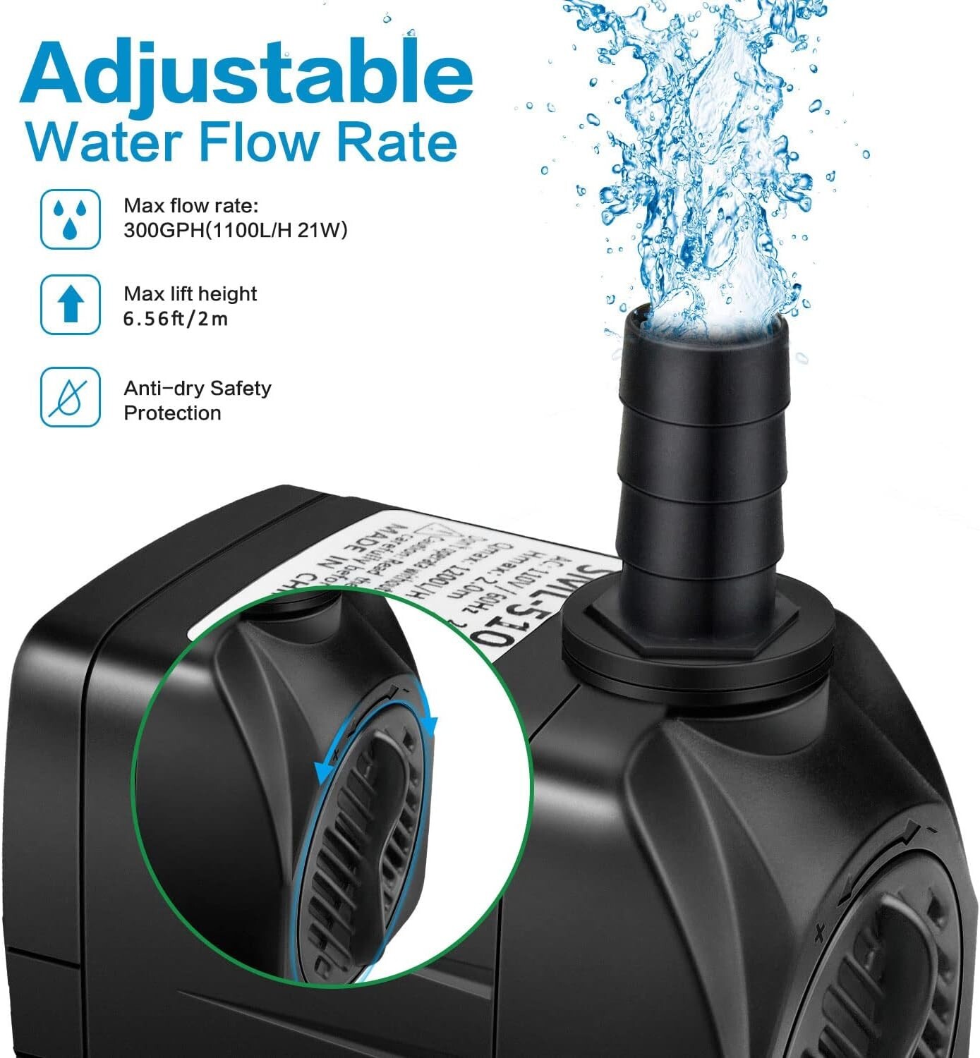 160GPH Aquarium Water Pump Adjustable Submersible Pump for Fish Tank Statuar