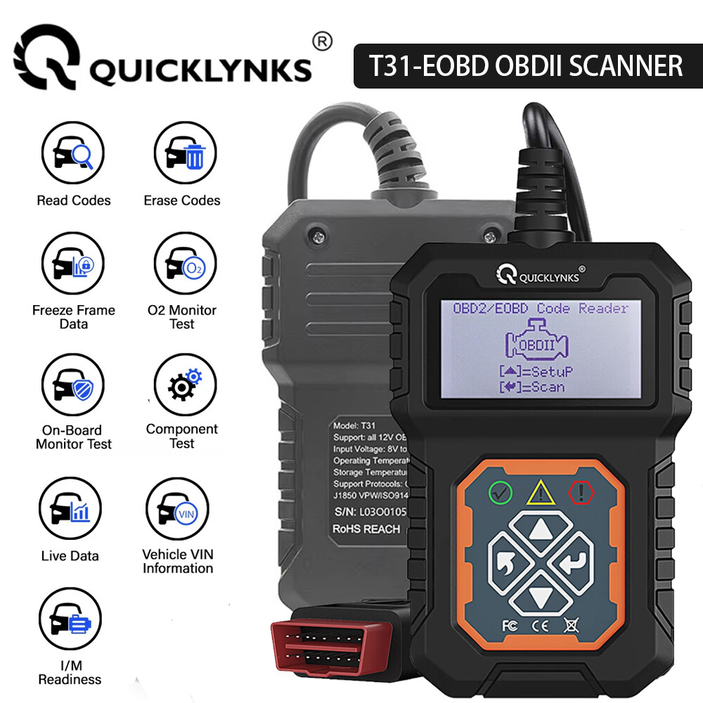 QUICKLYNKS T31 Car OBD2 Scanner Engine Diagnostic Tool Erase Error Fault Codes