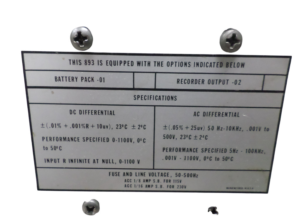 Fluke 893A AC-DC Differential Voltmeter - Free Shipping